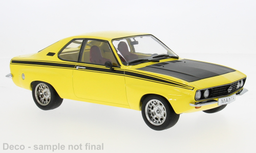 Model auta Opel Manta A Irmscher, žltá/čierna, 1974