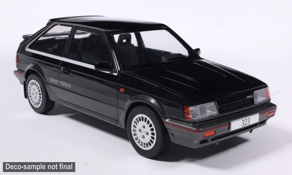 Model auta Mazda 323 4WD Turbo, čierna, 1987 Model auta Mazda 323 4WD Turbo, čierna, 1987